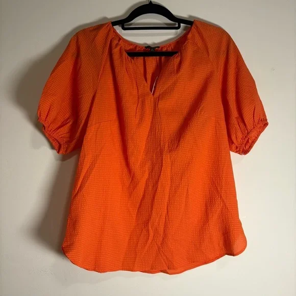 Talbots Seersucker Elbow Sleeve Top in Orange size Medium NWT - Picture 3 of 6